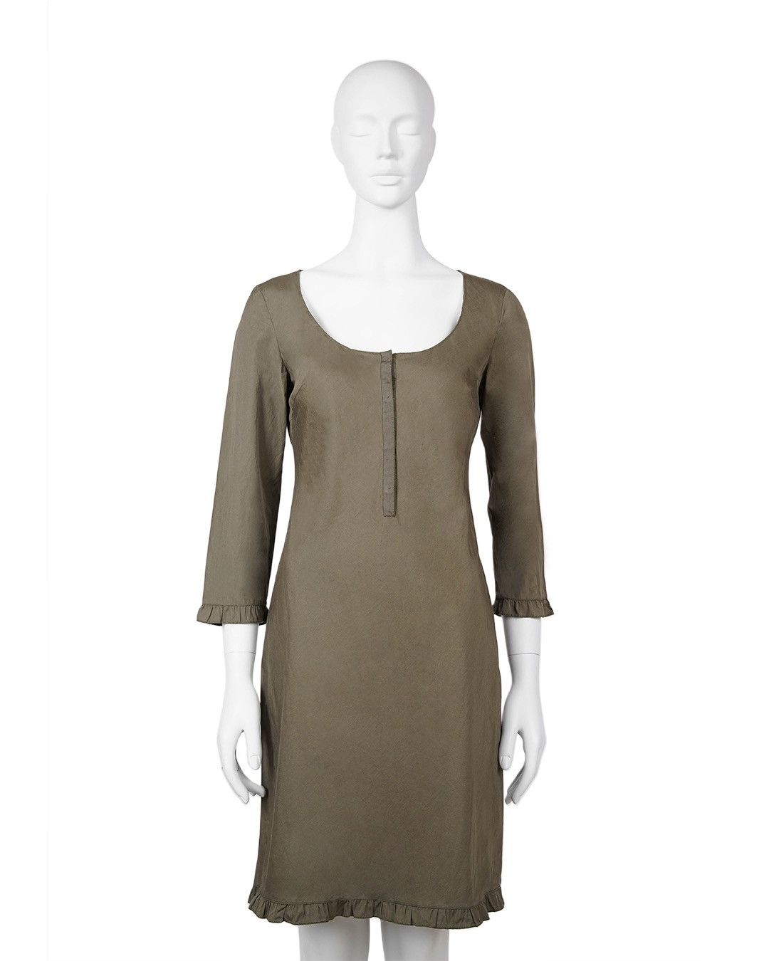 Miu Miu Miu Miu S/S1999 Ruffle Edge Dress in Olive Green Size S / US 4 / IT 40 - 1 Thumbnail