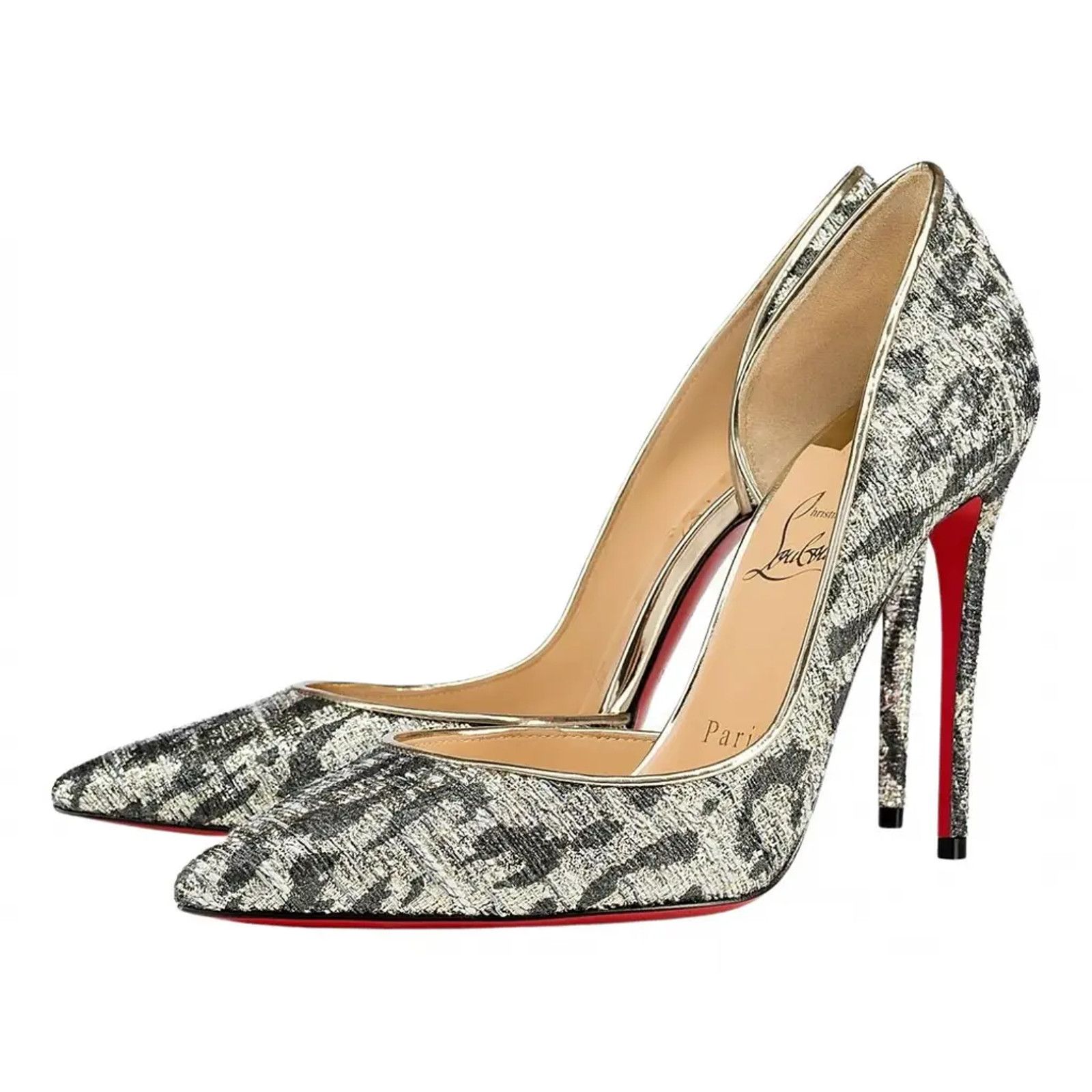 Christian Louboutin Christian Louboutin Iriza 100 Silver Black Gold Lurex Gigi Size US 6.5 / IT 36.5 - 1 Thumbnail