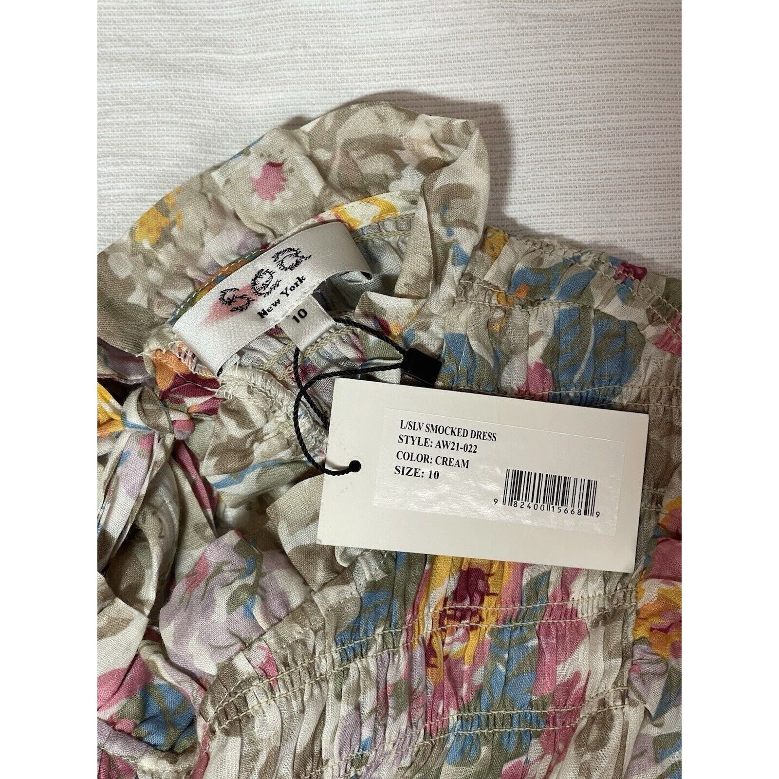 Sea New York NWT SEA New York Ines Floral Long Sleeve Smocked Dress Ivory Size L / US 10 / IT 46 - 5 Thumbnail