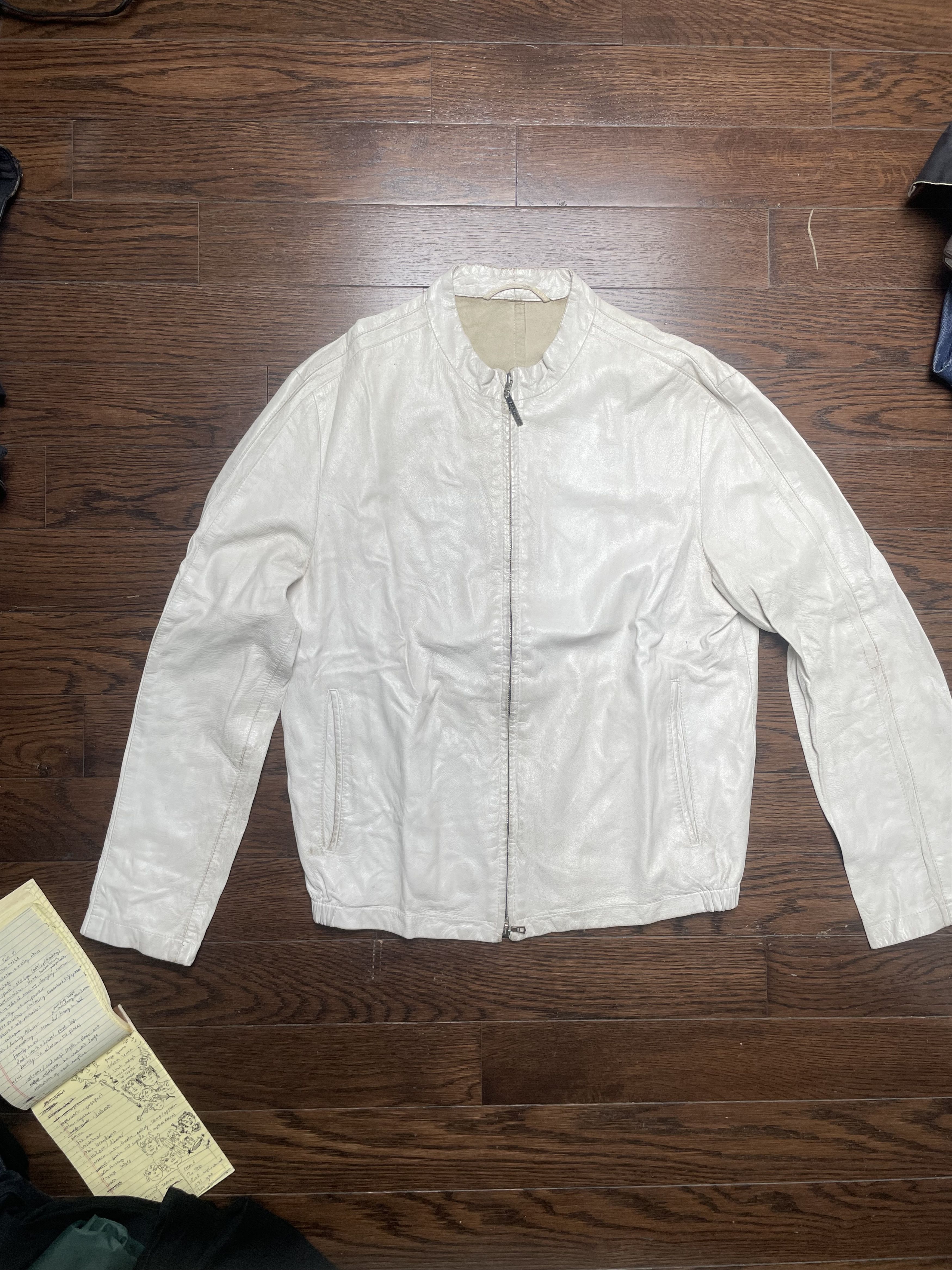 Maison Margiela SS 2002 WHITE LEATHER JACKET WITH PATCHES