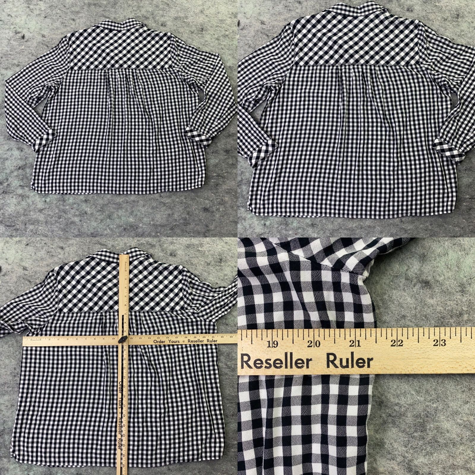 J. Jill J. Jill Womens Shirt Top Small Black Gingham Check Long Sleeve Tunic Button-Up Collared Pleated Blouse Size S / US 4 / IT 40 - 8 Thumbnail