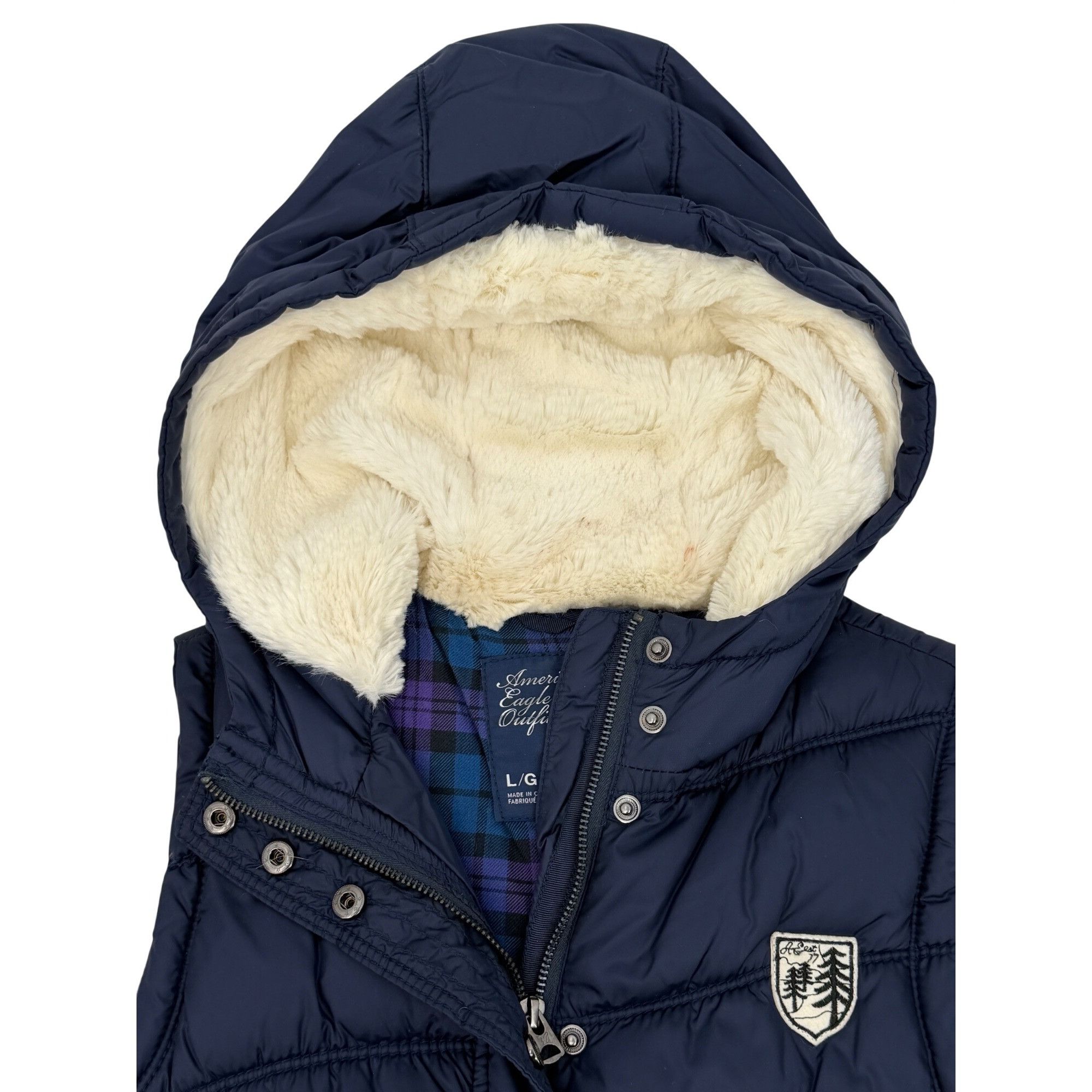 American Eagle Outfitters VTG American Eagle Blue Faux Fur Lined Hooded Vest | Y2K Ind Size L / US 10 / IT 46 - 12 Thumbnail