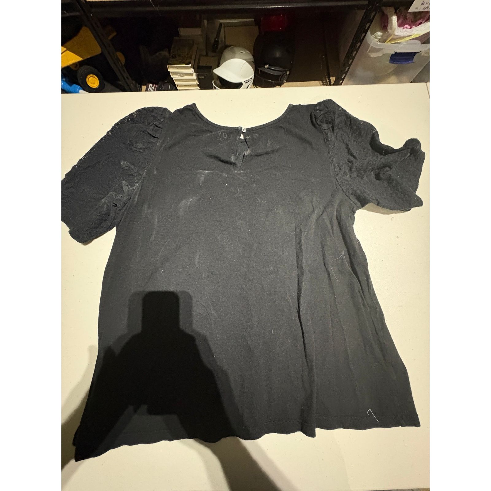 Loft LOFT Women’s Black Blouse Size Large Lace Short Sleeve Size L / US 10 / IT 46 - 4 Thumbnail