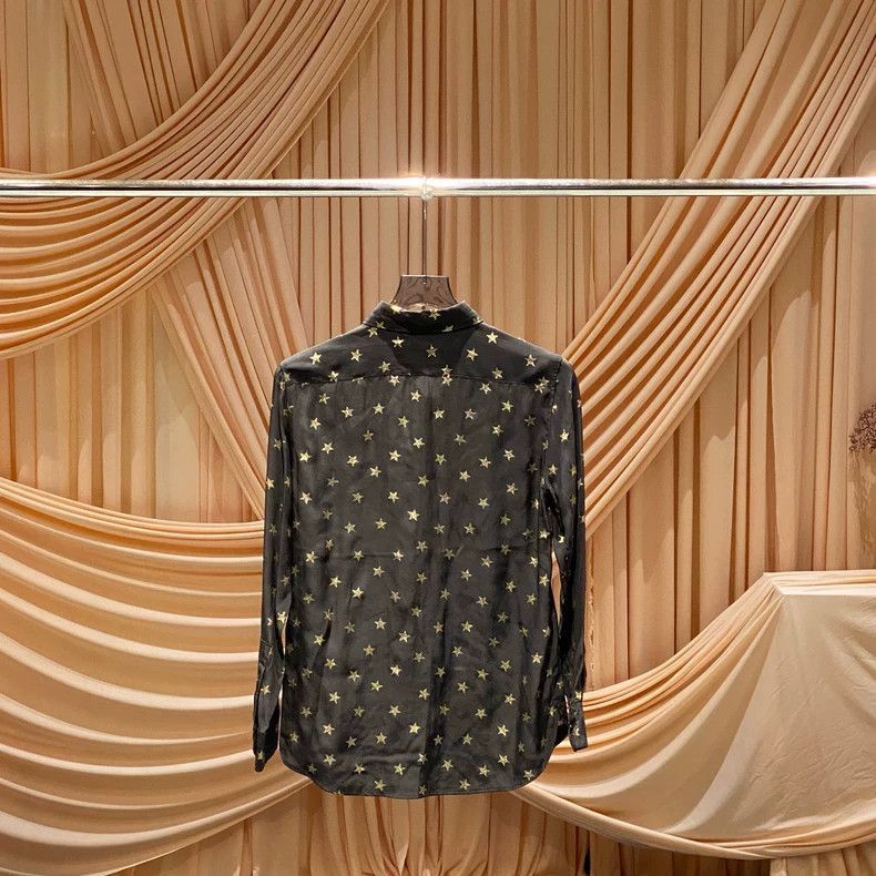 Saint Laurent Paris Saint Laurent Black Silk Star Print Shirt- Size US M / EU 48-50 / 2 - 2 Thumbnail