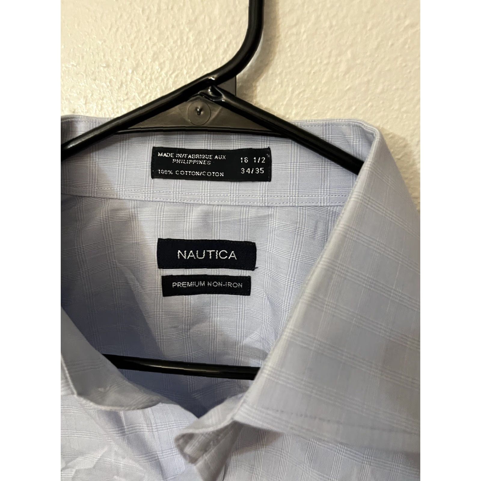 Nautica Nautica Button Up Shirt Men’s 16.5 Blue Solid Long Sleeve Non-Iron 100% Cotton Casual Regular Fit Size US L / EU 52-54 / 3 - 2 Thumbnail