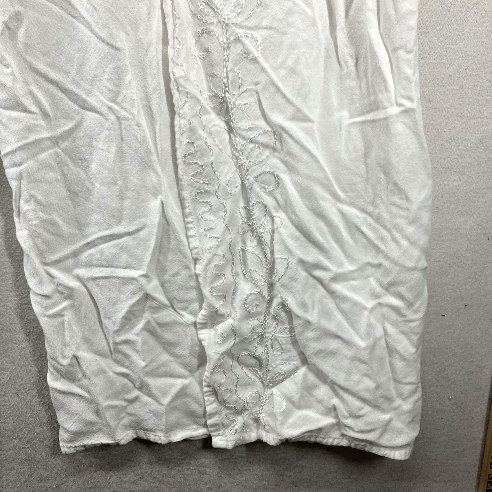 HARE VINTAGE Jessica Taylor White Floral Embroidered Wide-Leg Harem Pants Ladies M Inseam 22in Rayon Bohemian Hippie 80s 90s Festival Clothing Womens Size 32" / US 10 / IT 46 - 6 Thumbnail