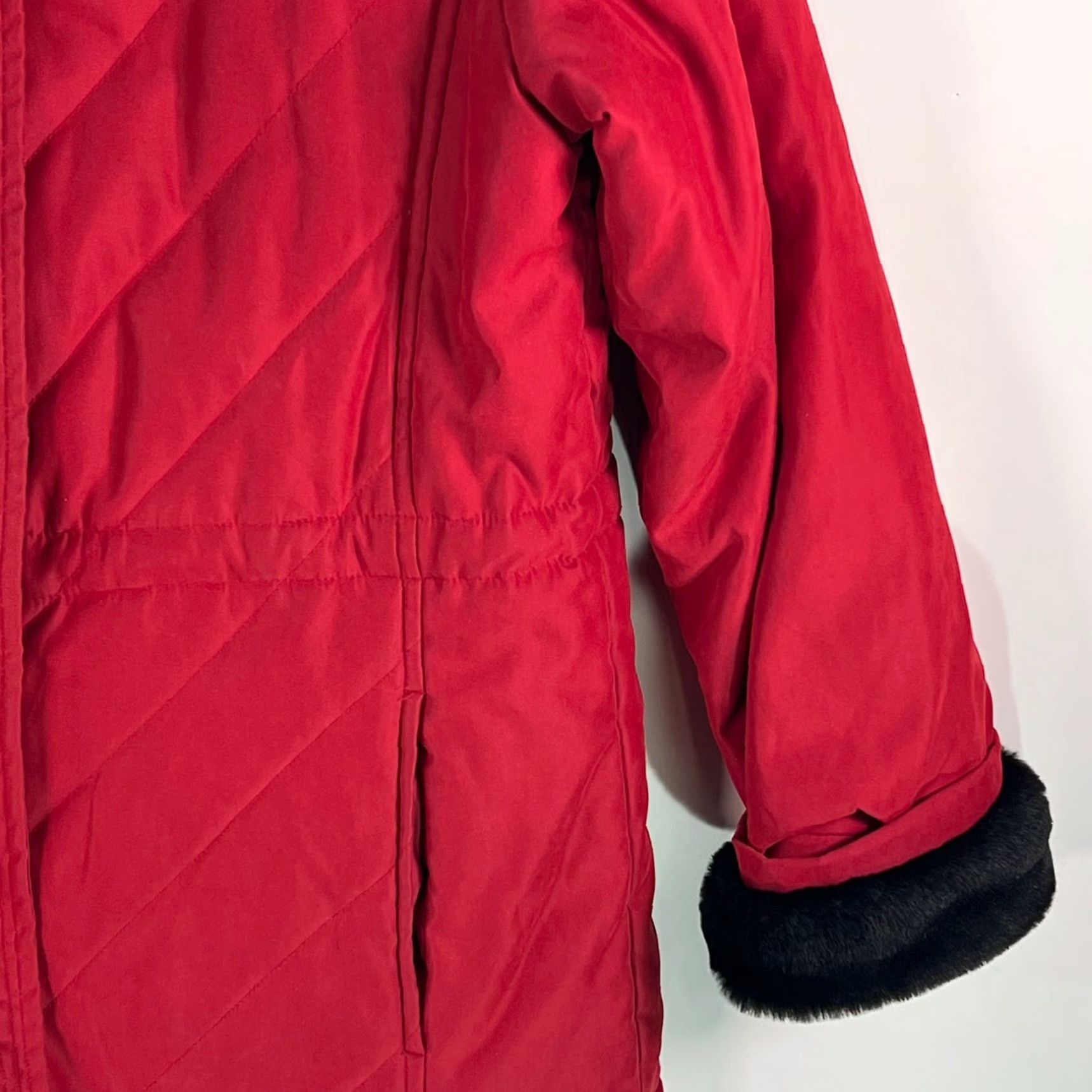Talbots Talbot Womens Jacket Bodywarmer Faux Fur Trim Full Zip Red Winter Size Small Size S / US 4 / IT 40 - 4 Thumbnail