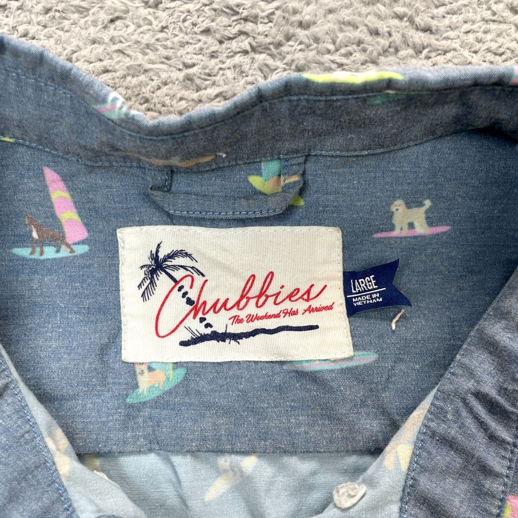 Chubbies Chubbies Shirt Mens L Gray Dogs On Surfboard And Sailboats Hawaiian Beach Casual Travel Button-Up Short Sleeve Collared 40 in Chest Regular Size US L / EU 52-54 / 3 - 3 Thumbnail