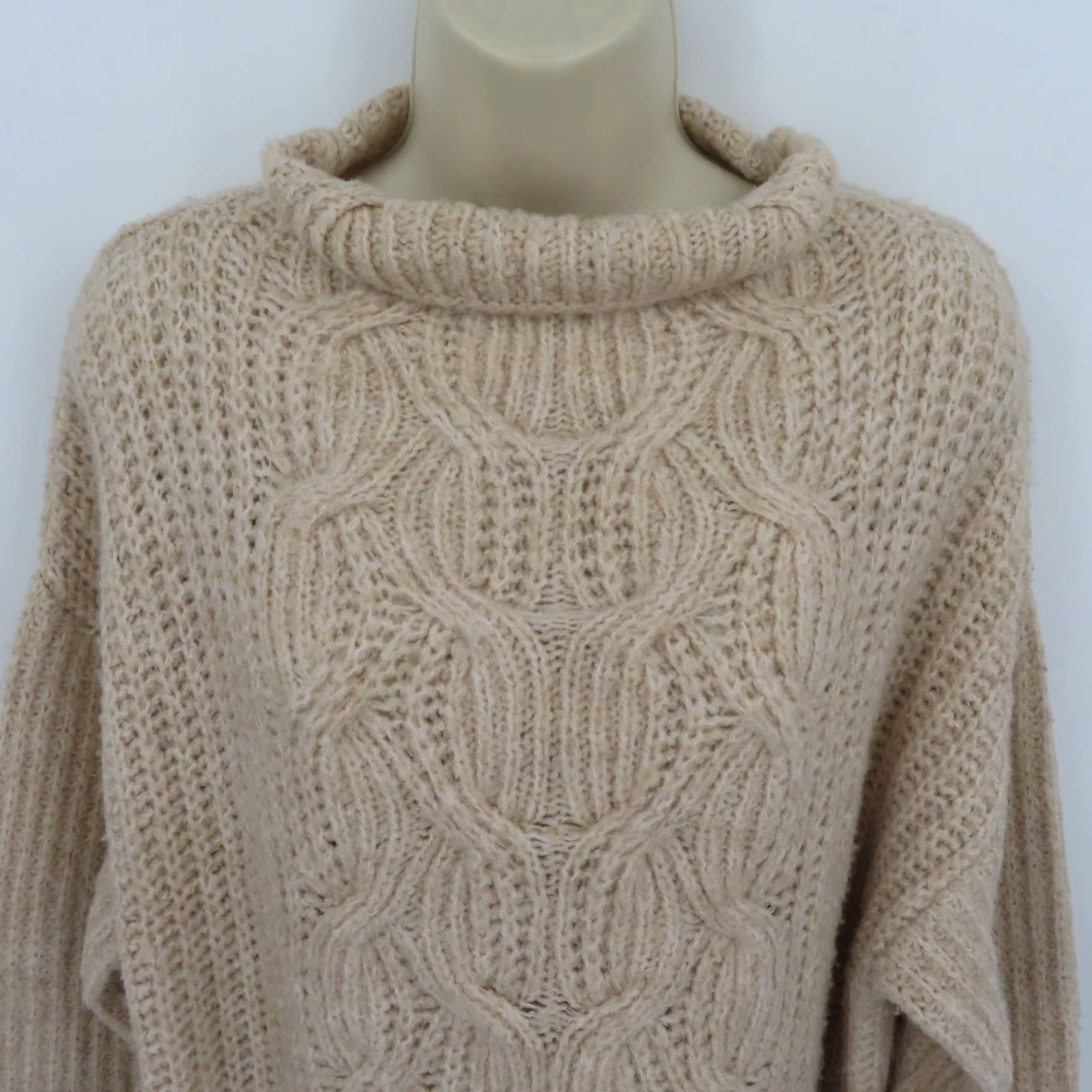 Topshop Topshop Women 8/10 US M UK Solid Beige Cable Knit Sweater Dress Long Sleeve Shirt Dress Womens Size M / US 6-8 / IT 42-44 - 2 Thumbnail