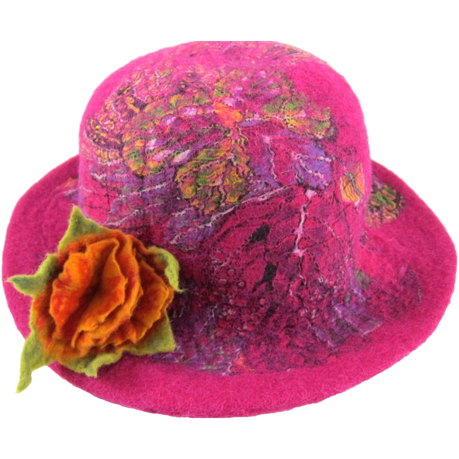 Pinko VTG Handmade Wool Pink Floral Sun Hat Women S-M Sun Flower Feather Bucket Wide Brim Summer Lightweight Breathable With Lining Adjustable9 Size ONE SIZE - 6 Thumbnail