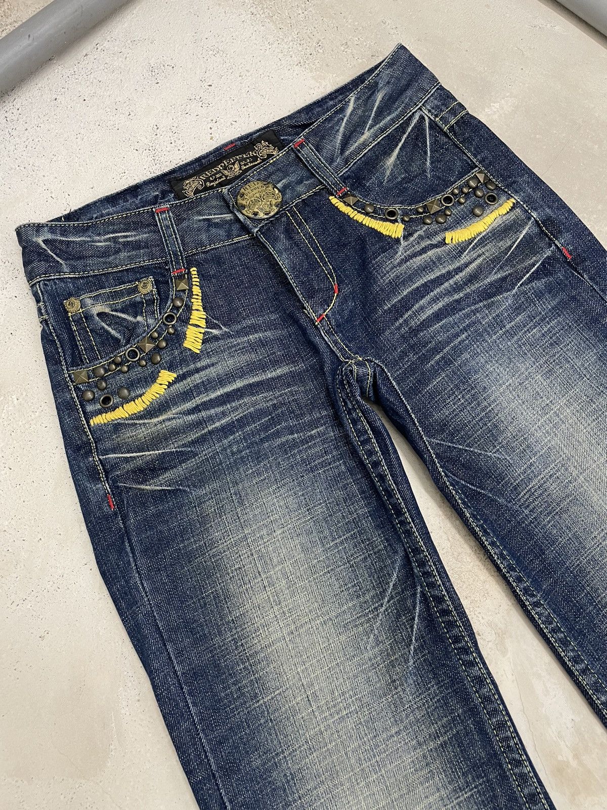 Red Pepper Heavy Stich Whisker Studded Flare Denim