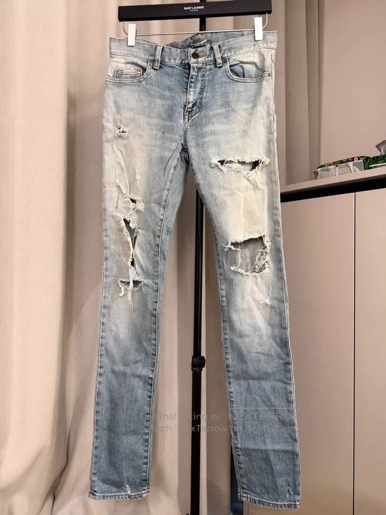 Saint Laurent Paris Saint Laurent Paris Big Destroyed Blue Jeans Size US 29 - 1 Thumbnail