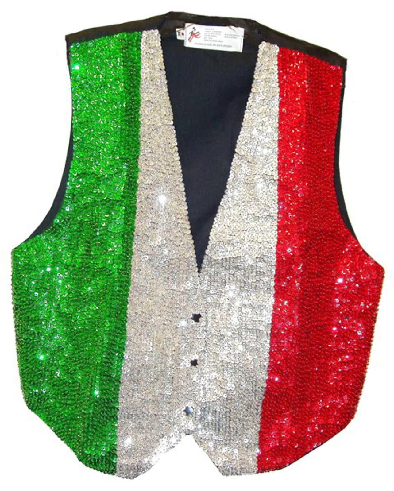 Designer Sequin Vest ITALIAN FLAG Silver (size M only) Size ONE SIZE - 1 Preview