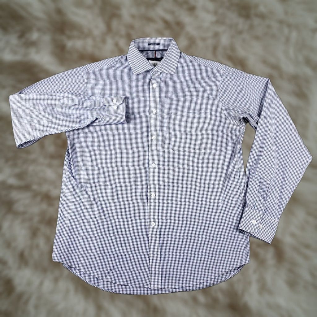 Tommy Hilfiger VINTAGE Tommy Hilfiger Shirt Mens Large Blue Check Casual Button Up Long Sleeve Size US L / EU 52-54 / 3 - 1 Thumbnail