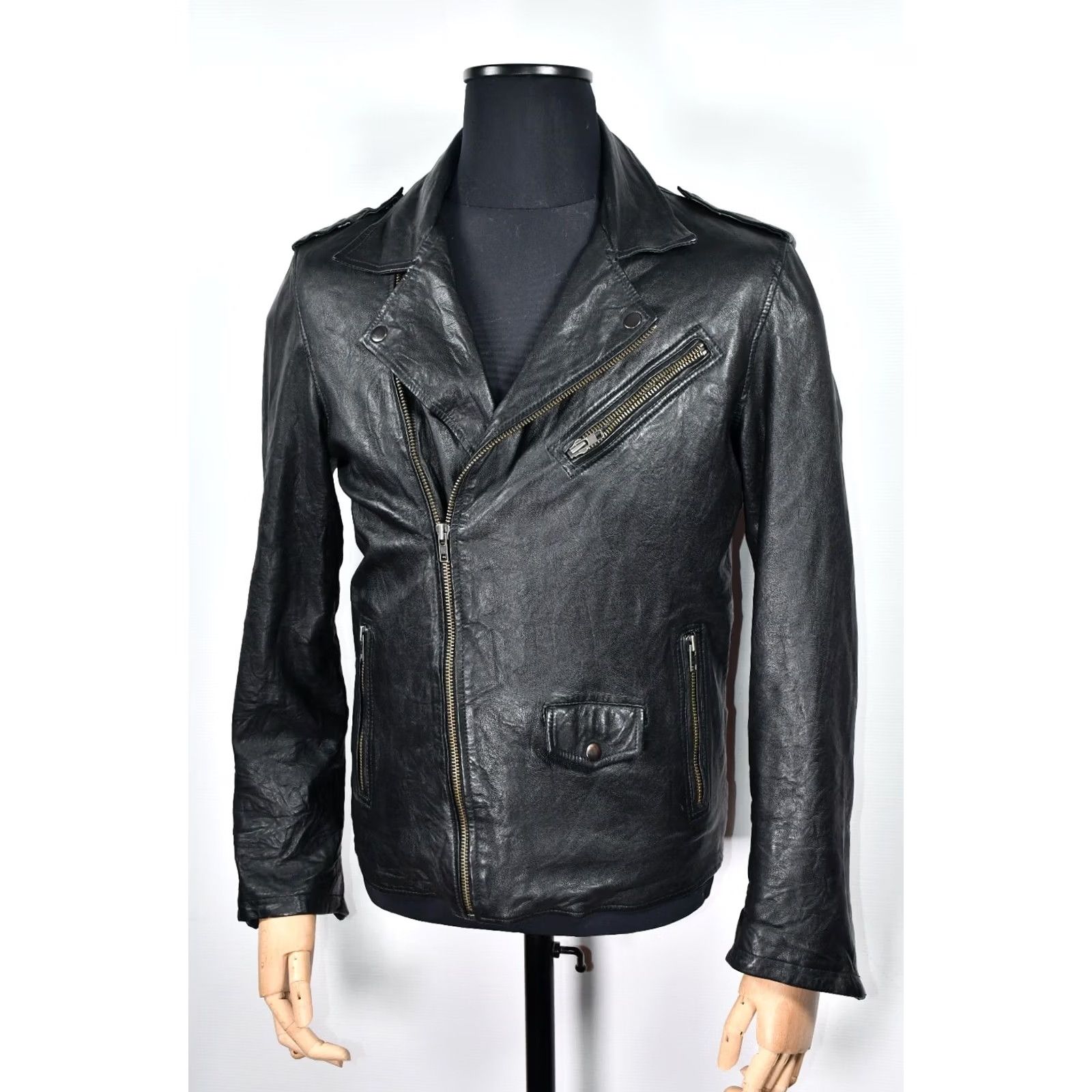 Jack & Jones JACK & JONES JJORLEATHER 4 LEATHER JACKET M BLACK - Mens, Jacket, Leather, Biker, 100% Lamb Leather, Chest 54 cm, Length 63 cm Size US M / EU 48-50 / 2 - 6 Thumbnail