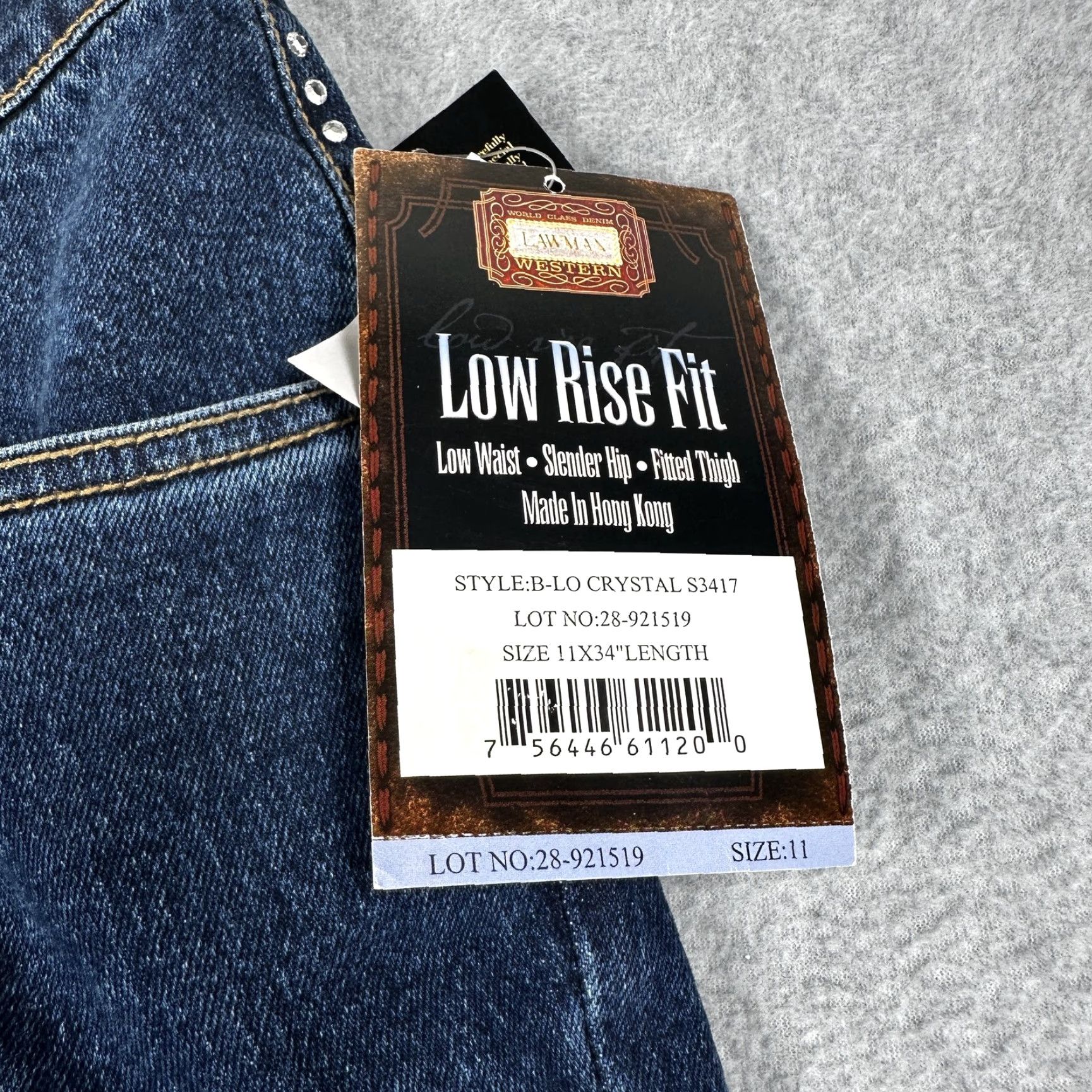 Vintage Lawman Jeans Women Blue Low Rise Slim Fit Stretch Crystal Studded 11 Slim 34in Inseam Denim Western Size 32" / US 10 / IT 46 - 2 Thumbnail