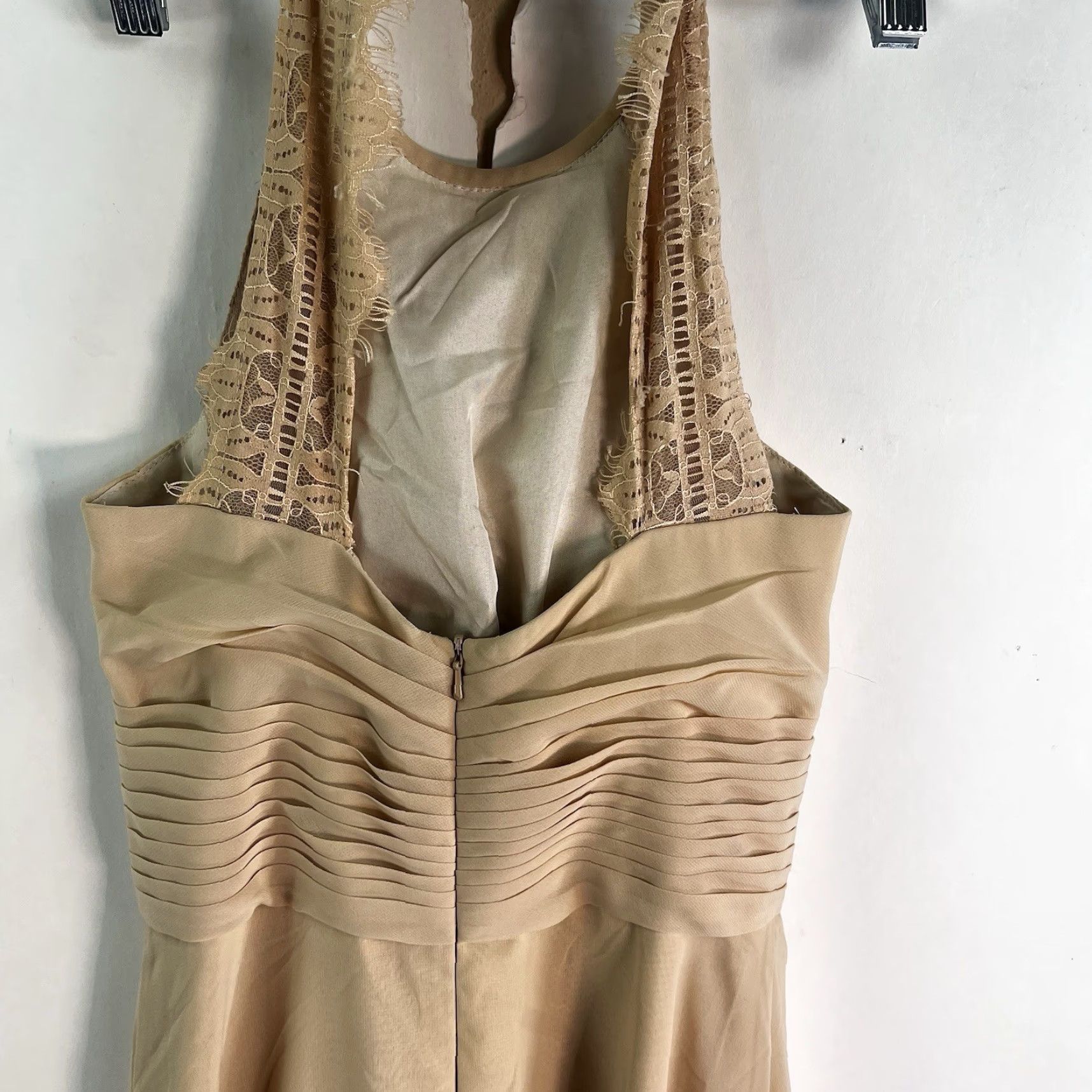 Vintage Jjs House Champagne Chiffon Dress 0 Sleeveless Halter Long A-Line Formal Wedding Beige Pattern Solid Nightwear Dresses Size XS / US 0-2 / IT 36-38 - 7 Thumbnail