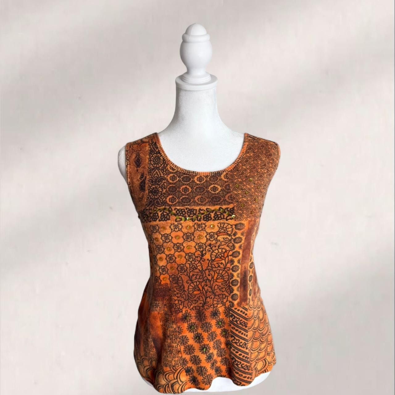 Other Y2K Orange & brown floral tank top with sequin details Size XL / US 12-14 / IT 48-50 - 1 Thumbnail