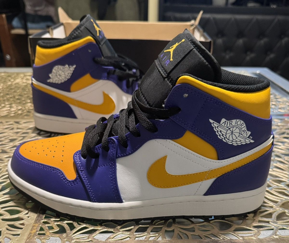 Jordan Brand Nike Air Jordan 1 Mid Lakers Purple University Gold Retro Size US 9.5 / EU 42-43 - 1 Thumbnail