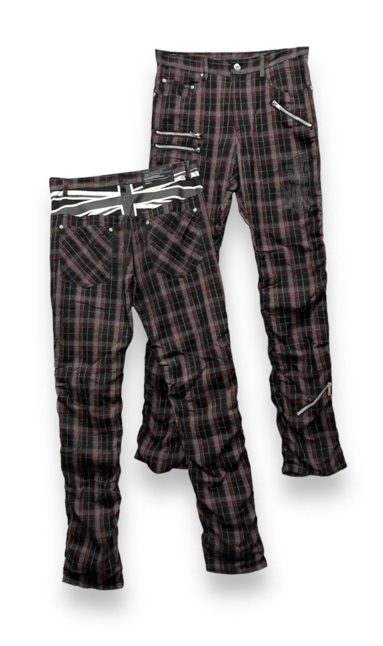 image of Seditionaries x Vintage Ragout Underground Punktartan Unionjack Bondage Zipper Pants in Red/Gray/Bl