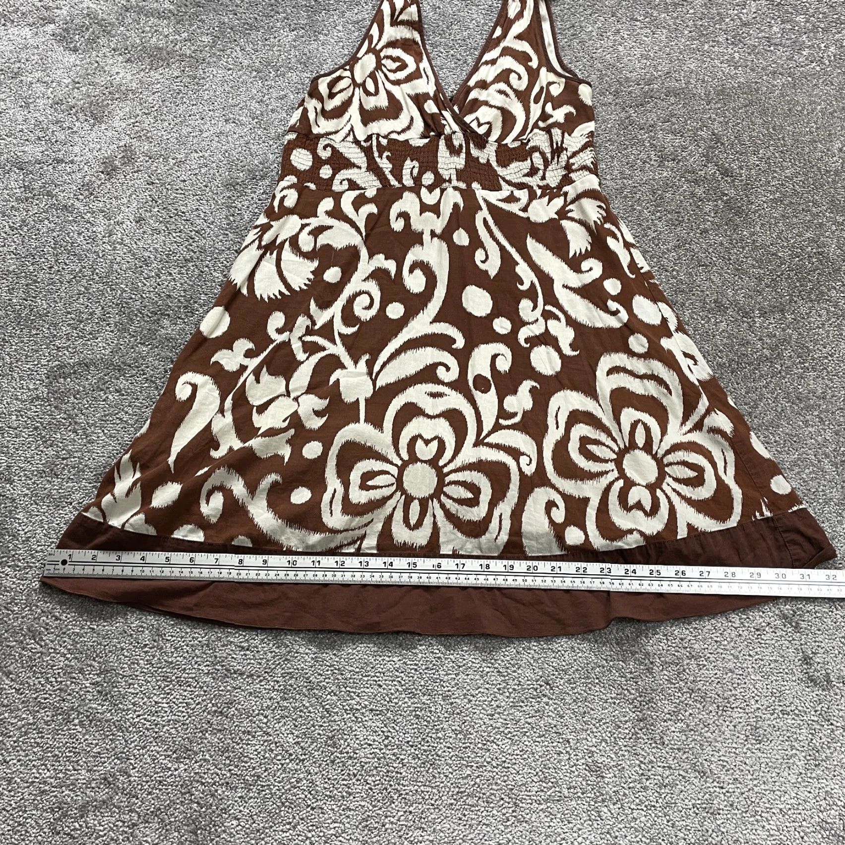 Vintage VINTAGE Speechless Dress Womens 11 Brown Ivory Midi Floral Stretch Flare A Line Summer Size L / US 10 / IT 46 - 4 Thumbnail