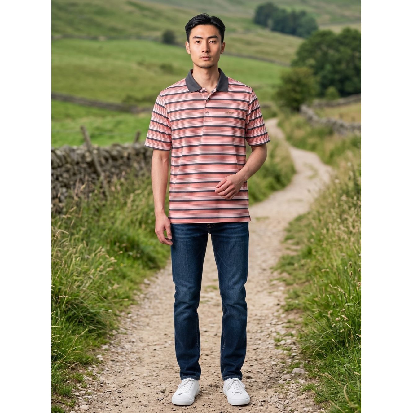 Greg Norman Greg Norman For Tasso Elba Orange Dark Grey Striped Polo Sh Size US L / EU 52-54 / 3 - 1 Thumbnail