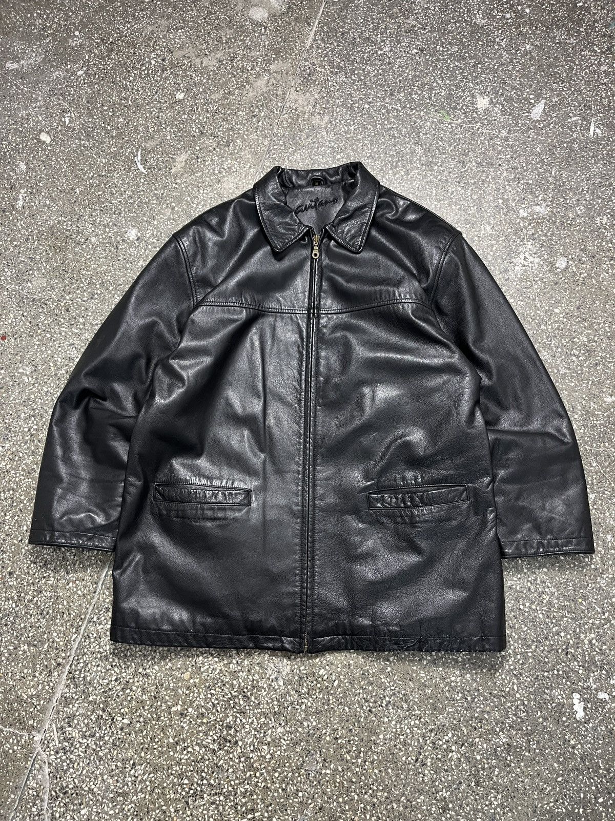 image of Leather Jacket x Vintage Real Leather Heavy Biker Racing Jacket Coat in Black, Men's (Size Small)
