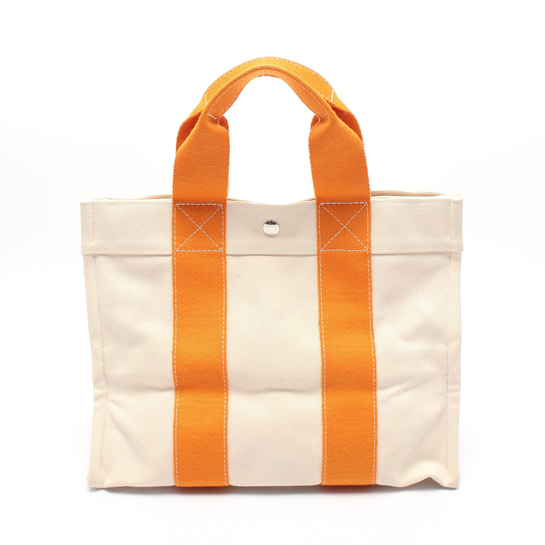 Hermes Hermes Bora Pm Handbag Tote Bag Canvas Ivory Orange Silver Hardware Size ONE SIZE - 1 Thumbnail