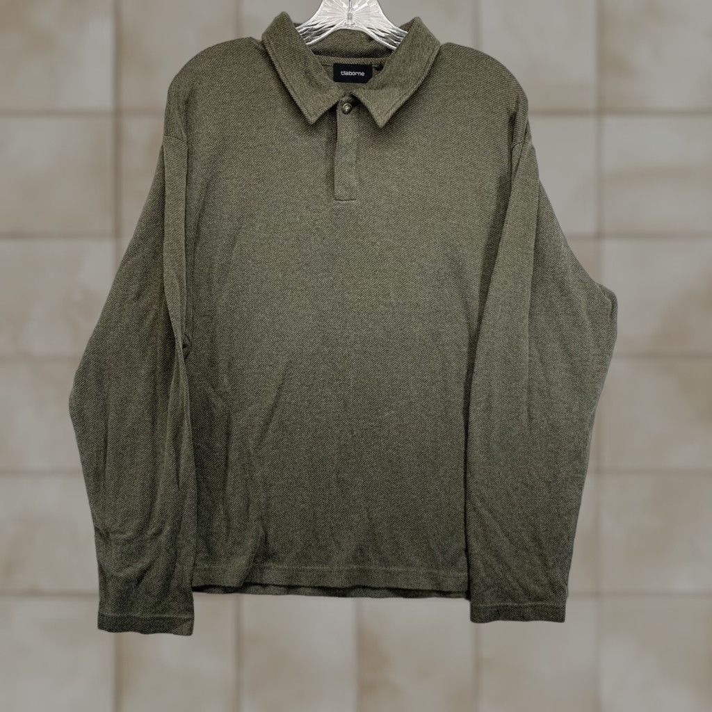 Liz Claiborne VINTAGE Claiborne Men’s Henley Shirt Long Sleeve Cotton Knit Olive Green Large Casual All Seasons Size US L / EU 52-54 / 3 - 1 Thumbnail