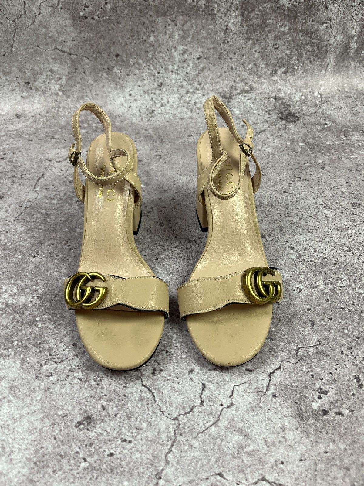 Gucci Gucci Marmont Block Heel Sandals Beige Leather GG Logo🇮🇹Heels Size US 8 / IT 38 - 2 Thumbnail
