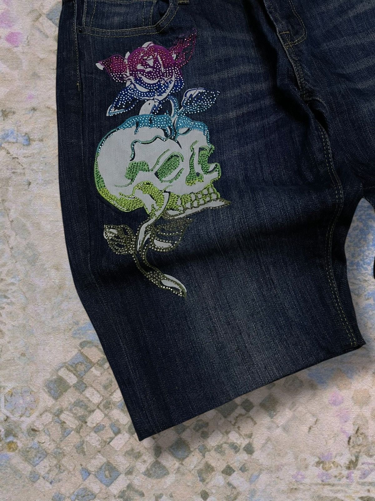 Christian Audigier Vintage 90s Authentic Designer Christian Audiger Skull Denim Size US 33 - 3 Thumbnail