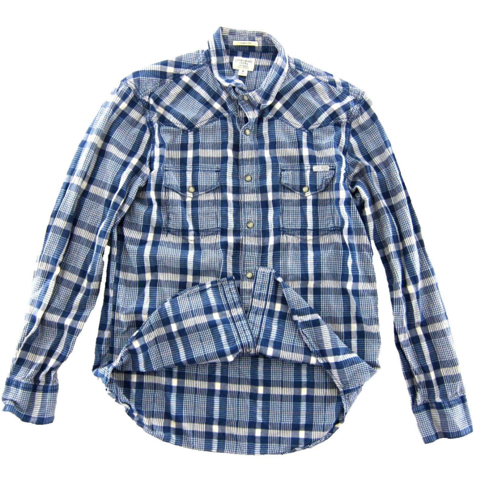 Lucky Brand Lucky Brand Cotton Blue Plaid Western Long Sleeve Snap Button Up Collar Shirt M Mens Shirt Size US M / EU 48-50 / 2 - 5 Thumbnail