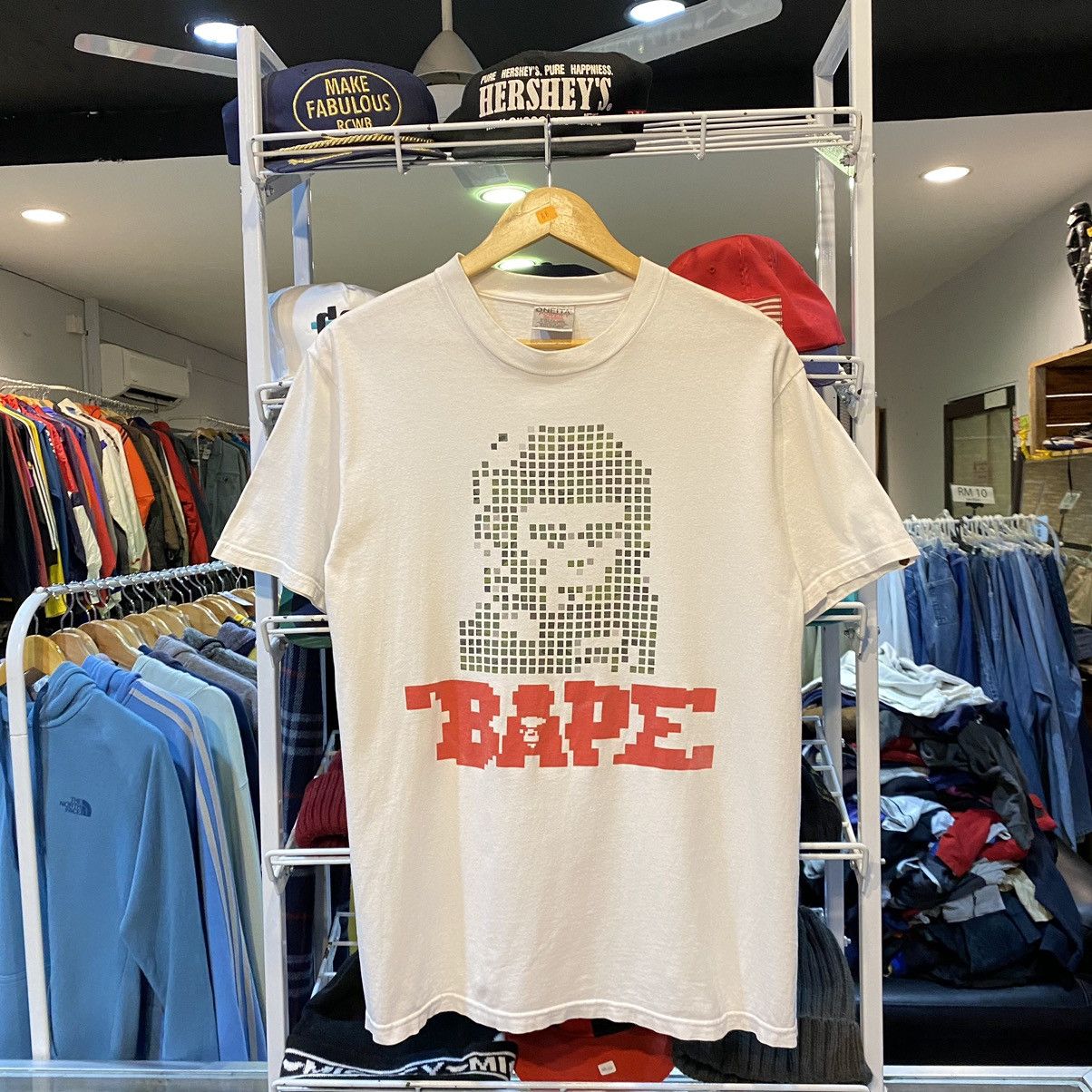 image of Bape x Vintage 90's A Bathing Ape Planet Of The Ape Digital Oneita in White, Men's (Size Medium)