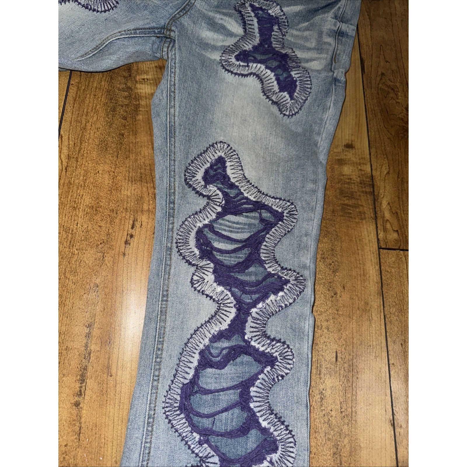 EPTM. EPTM Flared Denim Streetwear Embroidered Y2K Distressed Blue Size US 30 / EU 46 - 3 Thumbnail
