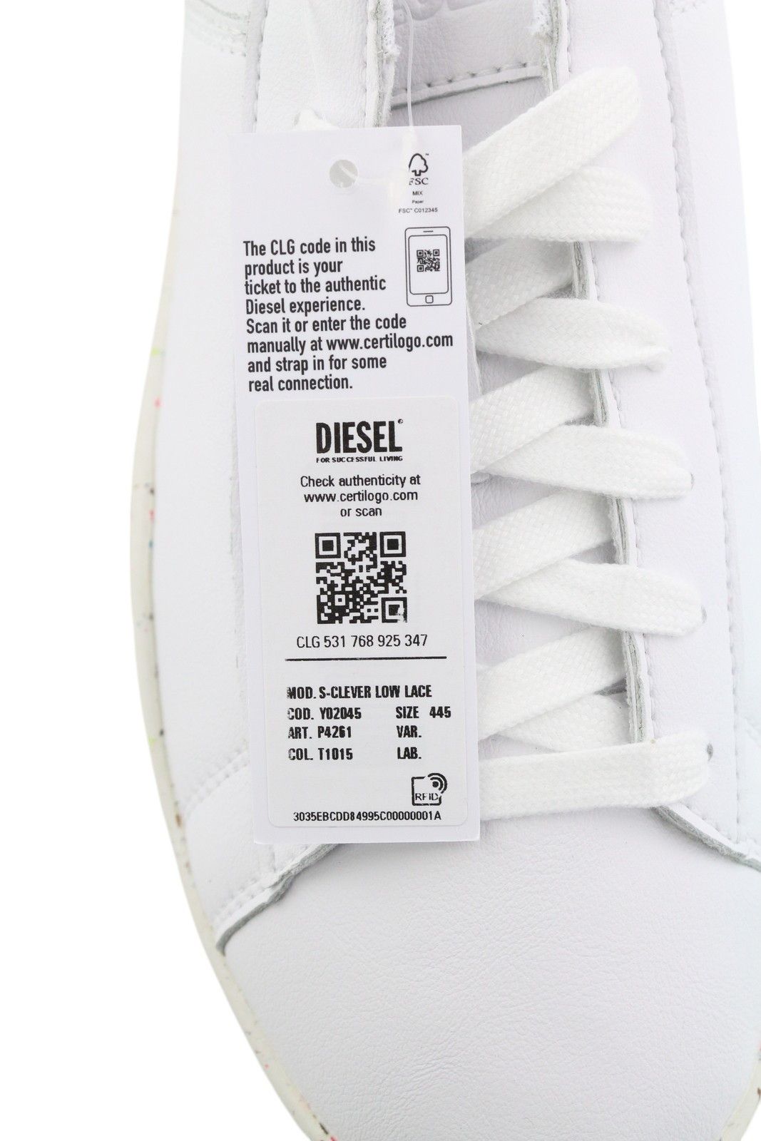Diesel S-CLEVER LOW LACE EU44.5 White Leather Light 41516 Size US 11.5 / EU 44-45 - 10 Thumbnail