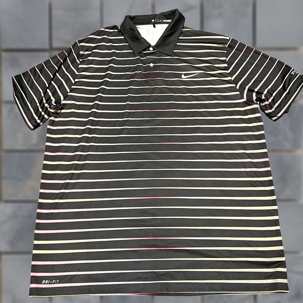 Nike Nike Tiger Woods Polo Shirt Mens XL Black Striped Golf Performance Dri Fit Size US XL / EU 56 / 4 - 1 Thumbnail