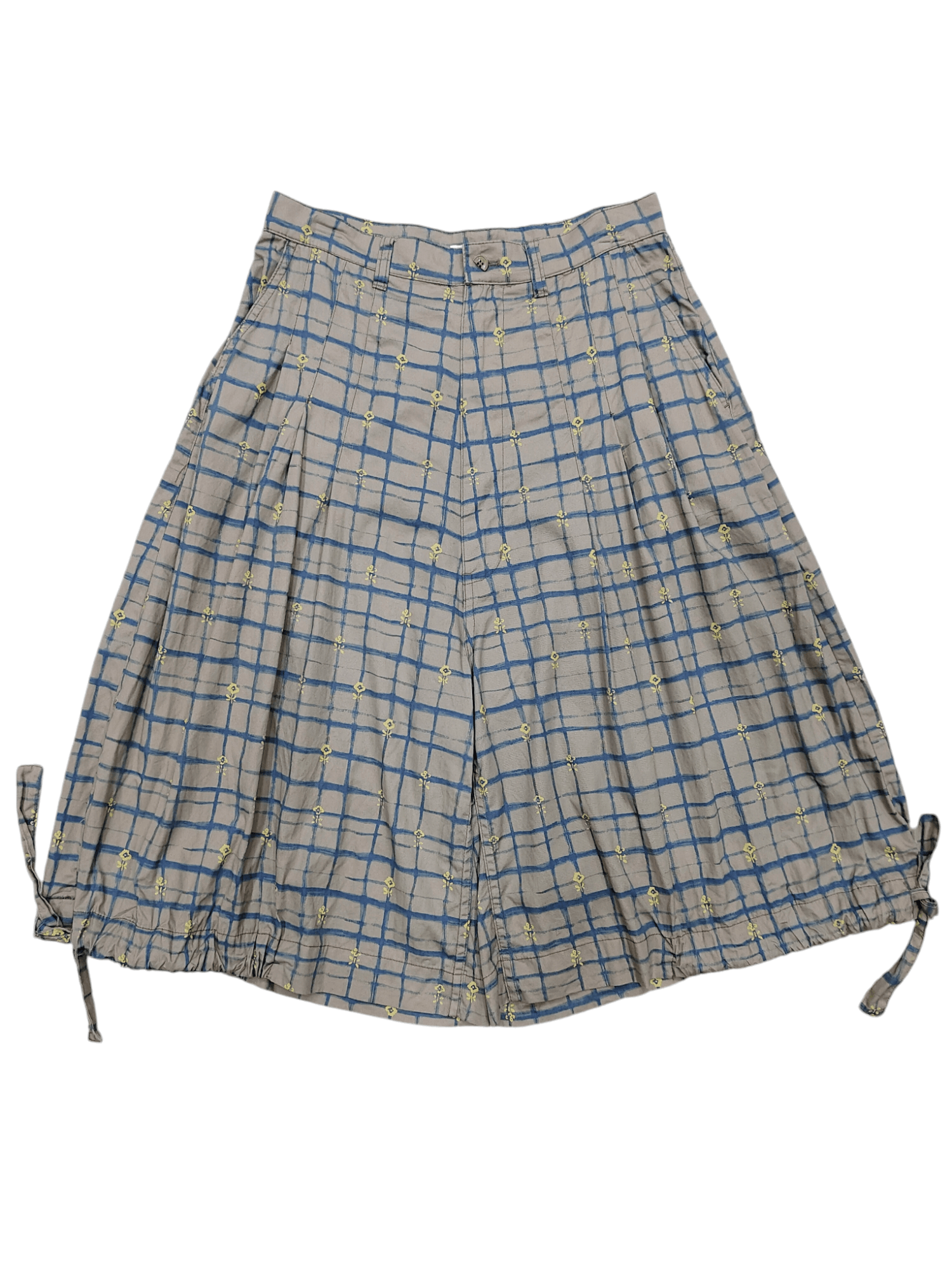 Ne-Net Ne-Net🇯🇵 Plaid Flowers Graphic Wide Leg Balloon Pants Size 29" - 1 Thumbnail