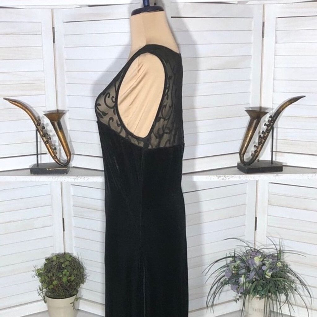 Vintage All That Jazz Maxi Dress Sheer Velvet Fabric Black W Large Size L / US 10 / IT 46 - 6 Thumbnail