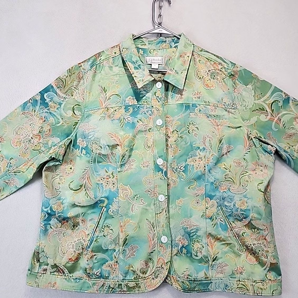 Vintage VINTAGE CJ Banks Floral Jacket Women's Plus Size 3X Green Button Front Shacket Top Size XXL / US 16-18 / IT 52-54 - 2 Thumbnail