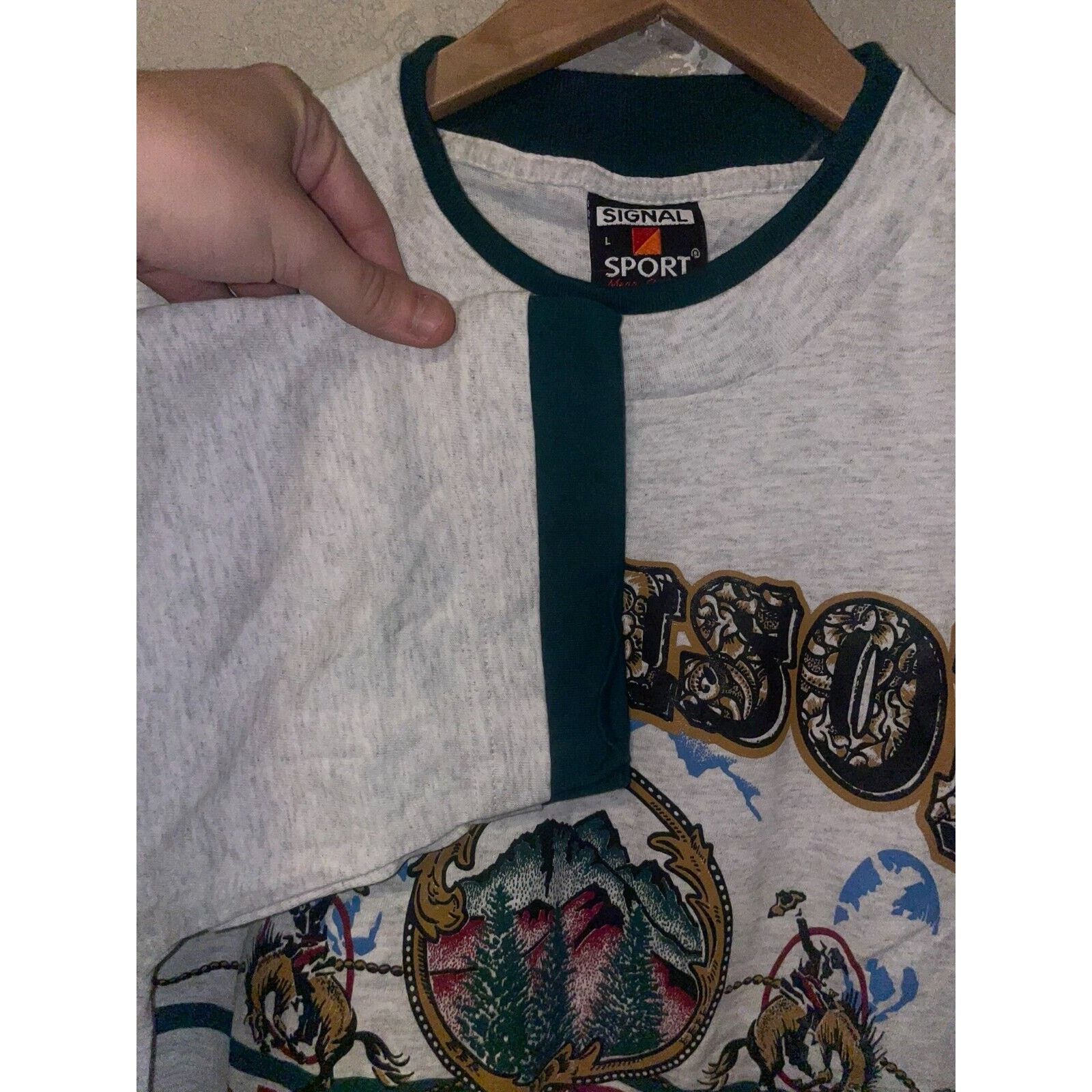 Signal Sport Vintage Branson Shirt Cowboy Mountain Gray 90s Tee VTG L Size US L / EU 52-54 / 3 - 7 Thumbnail