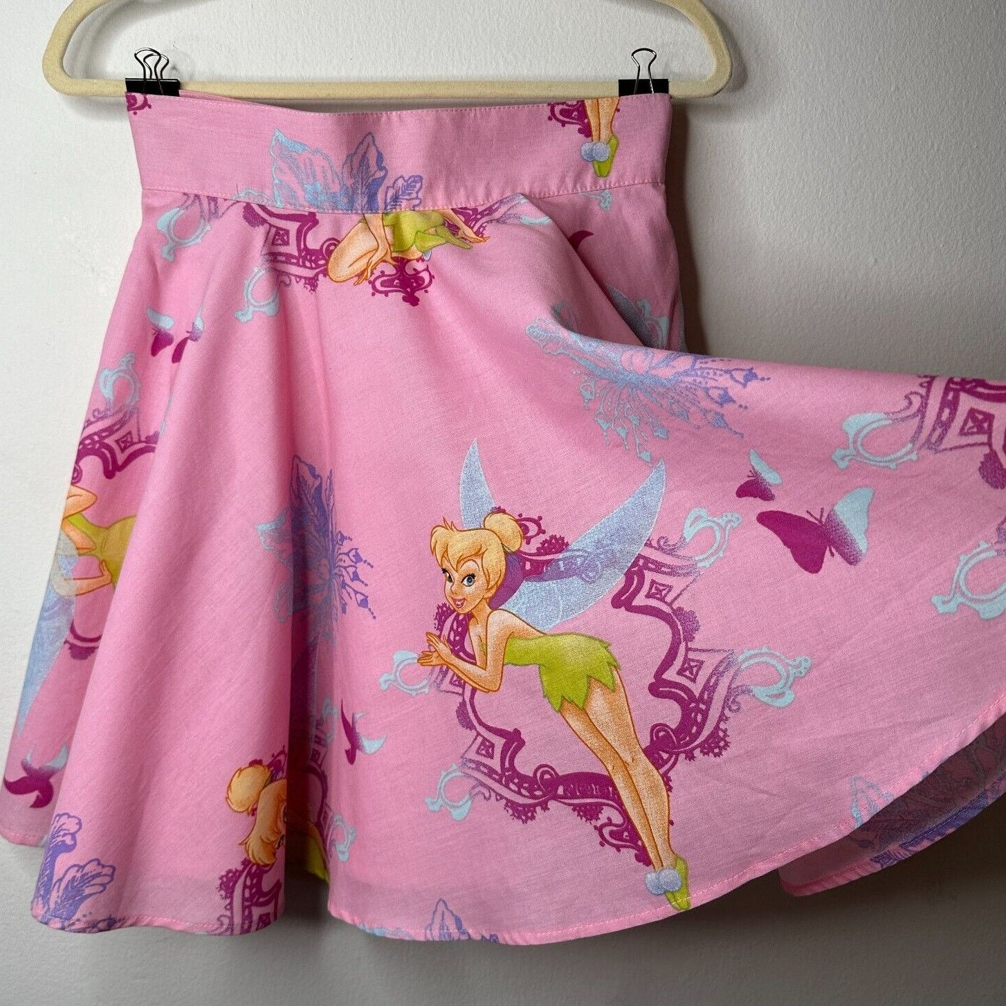 Vintage Vintage Pink Tinker Bell Print Circle Skirt Button Close S Size 27" / US 4 / IT 40 - 1 Thumbnail