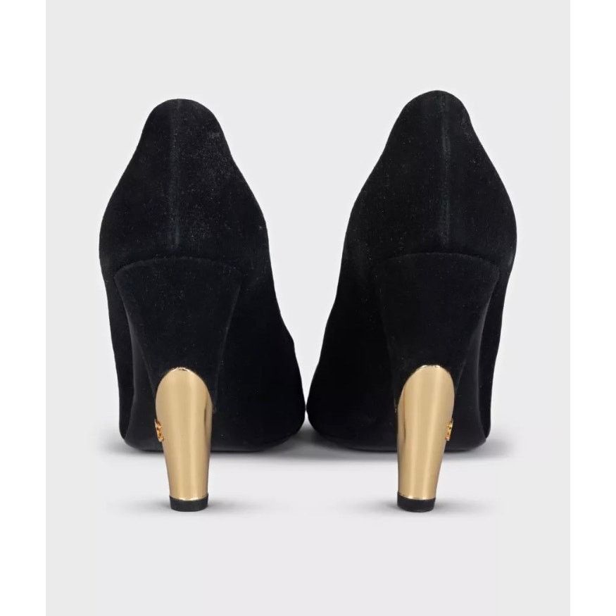 Chanel Chanel Black Suede Gold Accent Open Toe Pumps Sz 40 Size US 9 / IT 39 - 4 Thumbnail