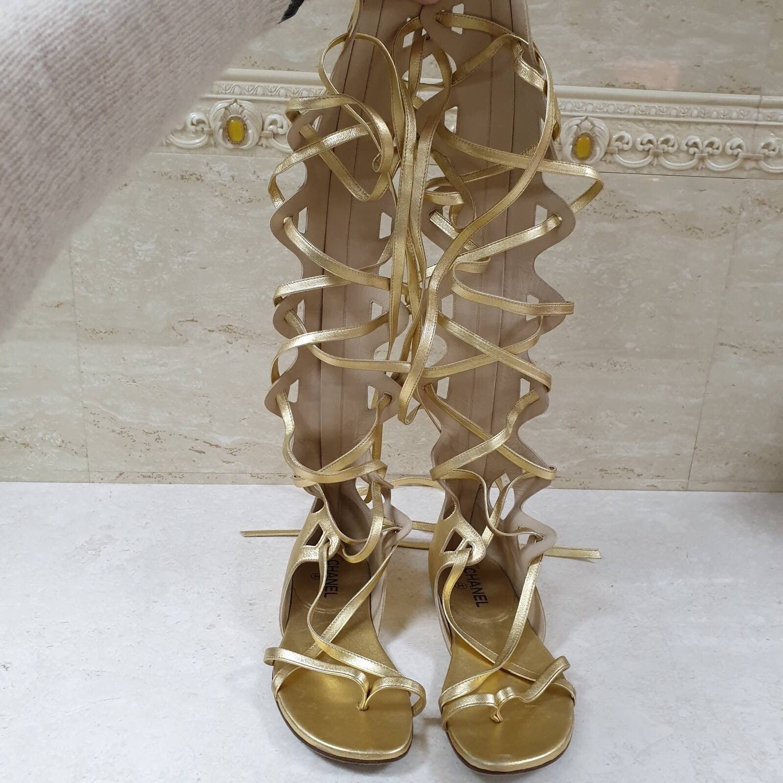 Chanel Chanel Gold Gladiator Sandals Sz.38 Size US 7 / IT 37 - 2 Thumbnail