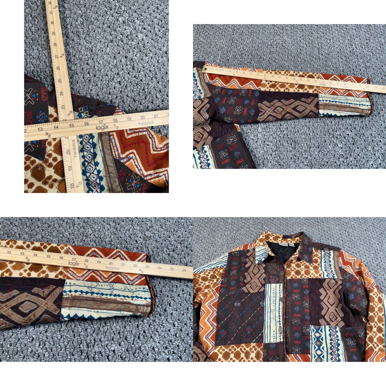 Vintage VINTAGE Chico's Jacket Women L Brown Embroidered Patchwork Geometric Bohemian 3 Silk Appliques Lined Size L / US 10 / IT 46 - 8 Thumbnail