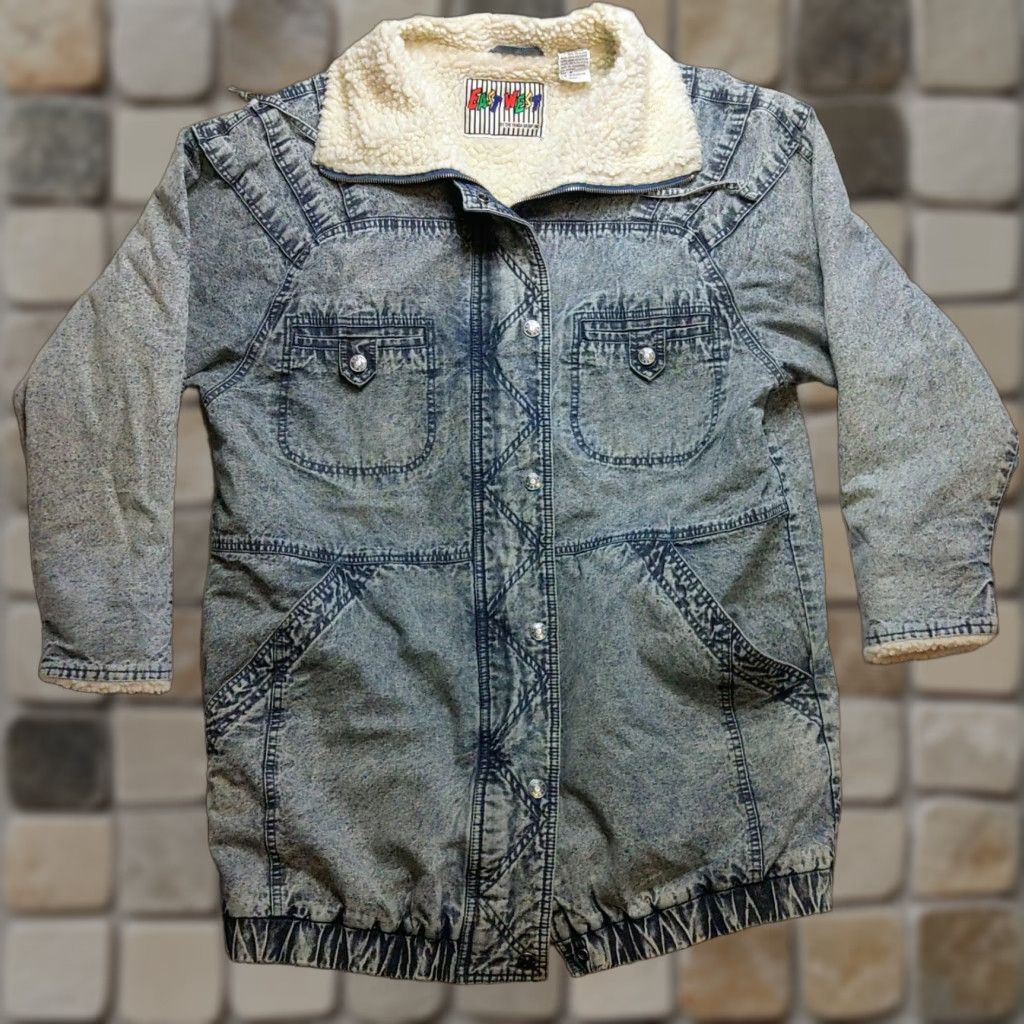 Vintage VINTAGE East West Denim Jacket Women Medium Blue Panda Sherpa Lined Acid Stonewash Long Sleeve Jacket Size M / US 6-8 / IT 42-44 - 1 Thumbnail
