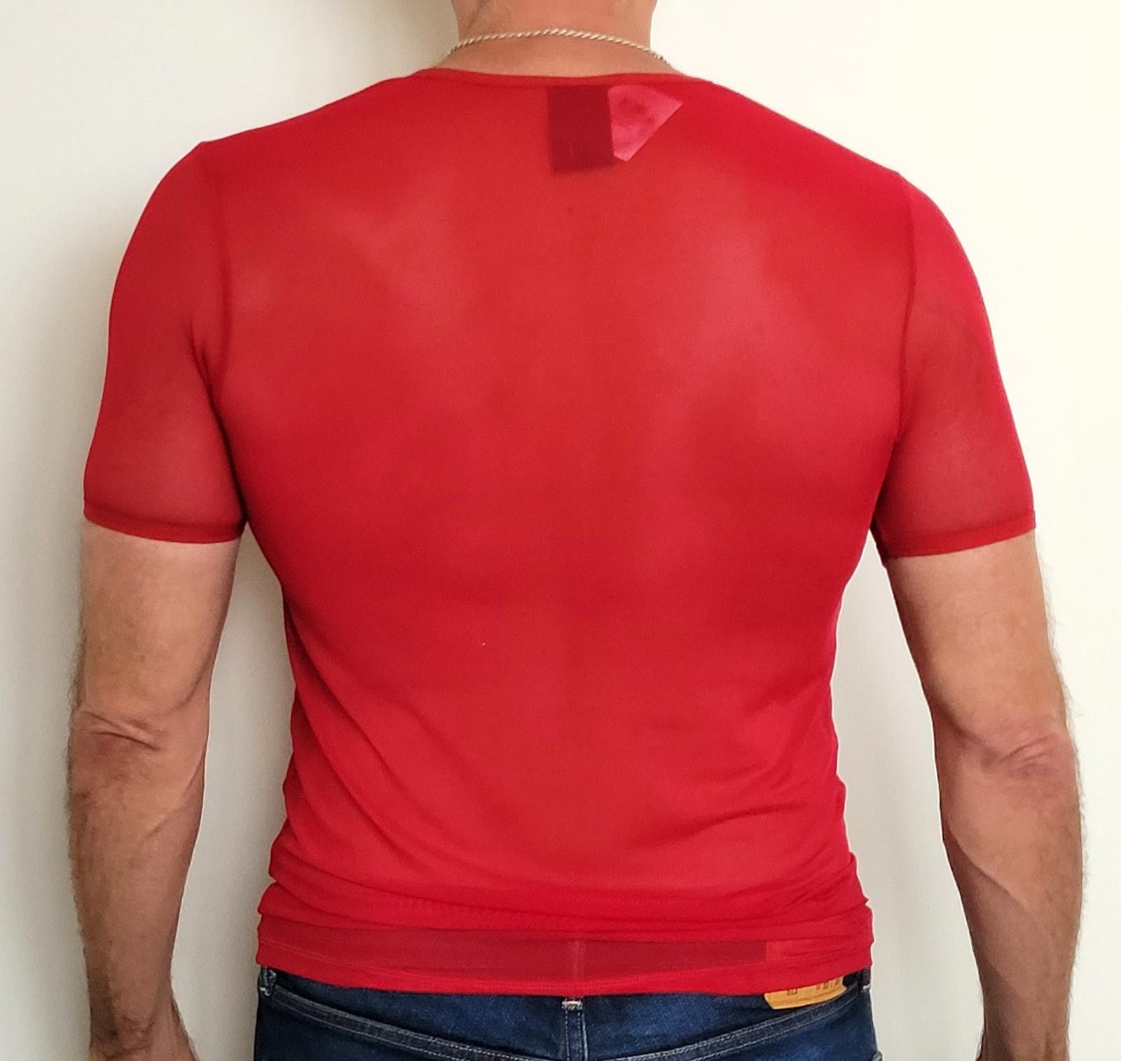 Other Knobs Men's Medium Red Sheer Mesh T-Shirt Stretch Clubwear Size US S / EU 44-46 / 1 - 3 Thumbnail