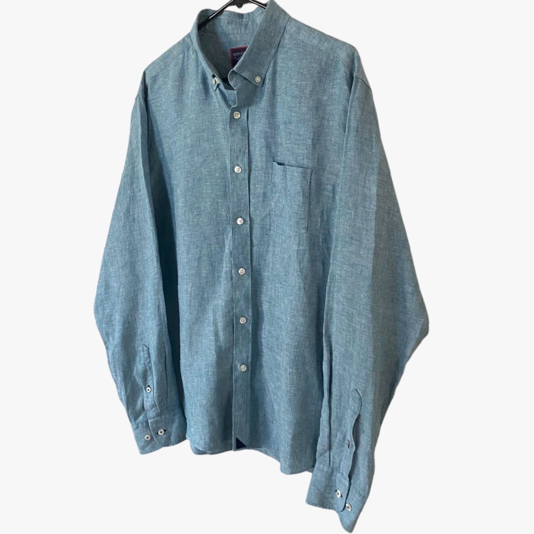 UNTUCKit UNTUCKit Button-Down Linen Shirt Men’s Large Blue Long Sleeve Business Casual Size US L / EU 52-54 / 3 - 2 Thumbnail