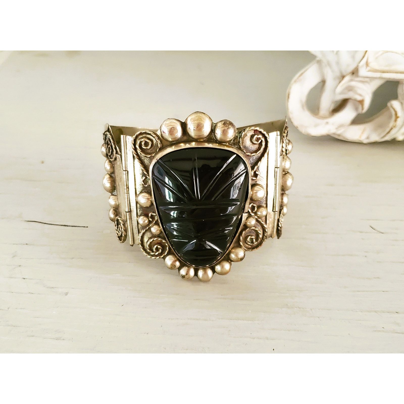 Other Vintage Large Silver Panel Onyx Mexico Panel Bracelet Size ONE SIZE - 1 Thumbnail