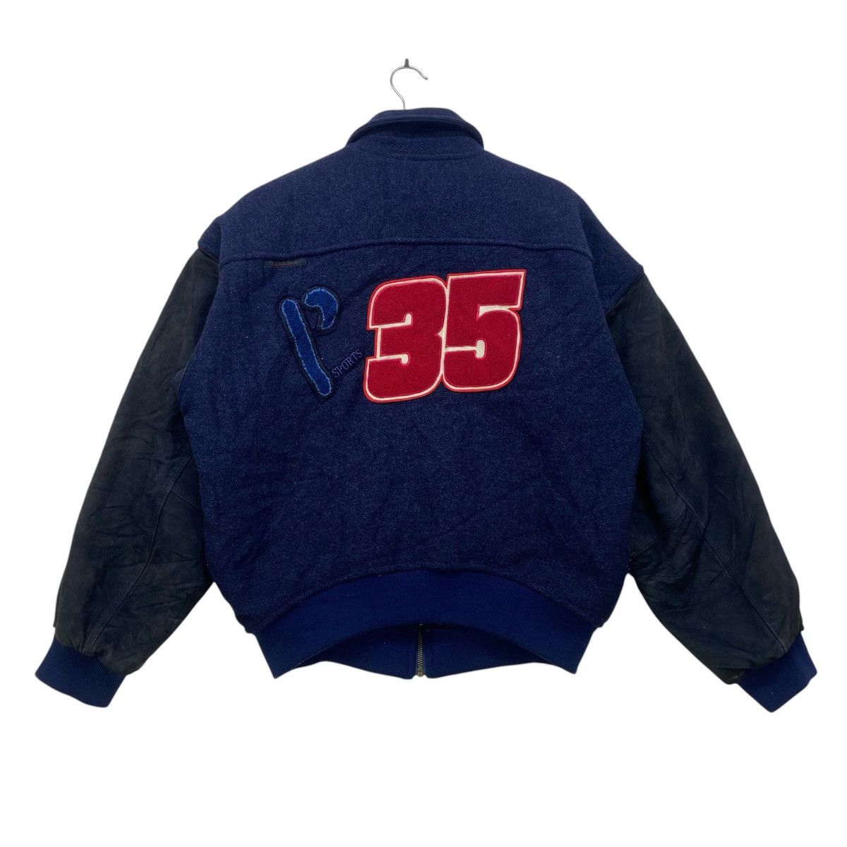 Japanese Brand Vintage 80s Papas Sport 35 Big Logo Sheepskin Sleeve Varsity Size US L / EU 52-54 / 3 - 1 Thumbnail