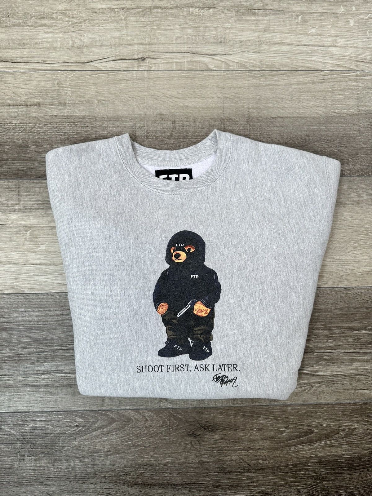 FTP Shoot First Ask offers Later Bear Tee White